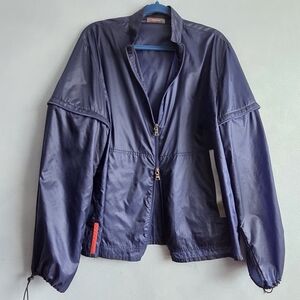 PRADA CONVERTABLE, TRANSPARENT, BLUE WINDBREAKER, TWO-WAY ZIP SIZE 52, L, XL